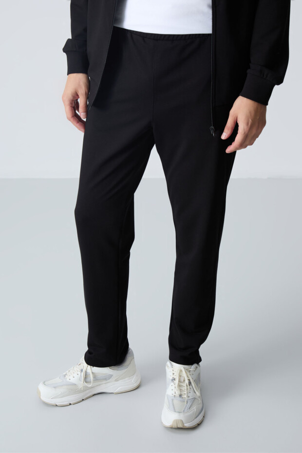 Siyah Pamuklu Kalın Yumuşak Dokulu Comfort Fit Basic Erkek Eşofman Takım - 85260 - 4