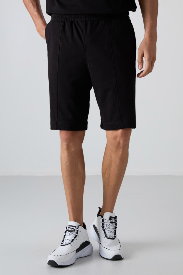 Siyah Pamuklu Kalın Yumuşak Dokulu Comfort Fit Basic Erkek Şort - 81261 - 1