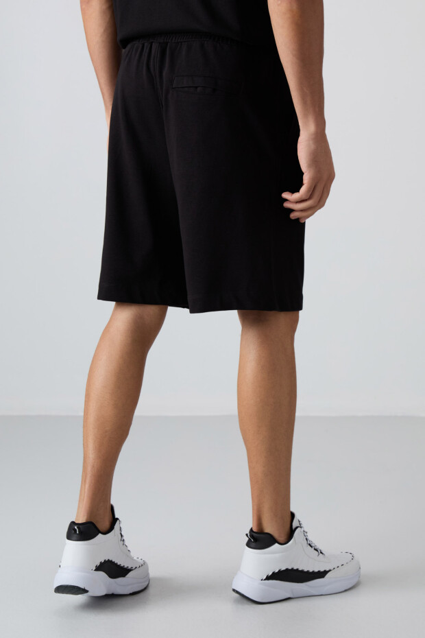 Siyah Pamuklu Kalın Yumuşak Dokulu Comfort Fit Basic Erkek Şort - 81261 - 5