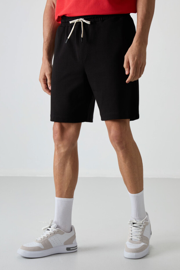 Siyah Pamuklu Kalın Yumuşak Dokulu Comfort Fit Basic Erkek Şort - 81274 - 2