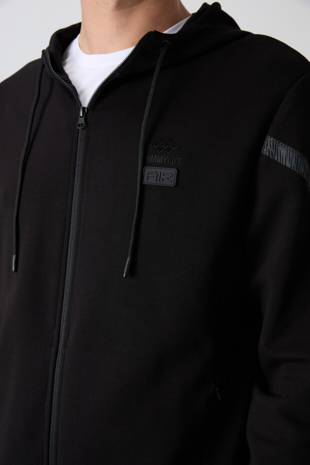 Siyah Pamuklu Kalın Yumuşak Dokulu Comfort Fit Baskılı Erkek Eşofman Takım - 85236 - 4