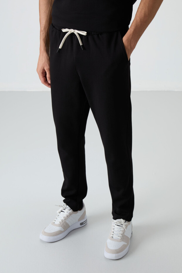 Siyah Pamuklu Kalın Yumuşak Dokulu Oversize Fit Basic Erkek Eşofman Takım - 85251 - 3