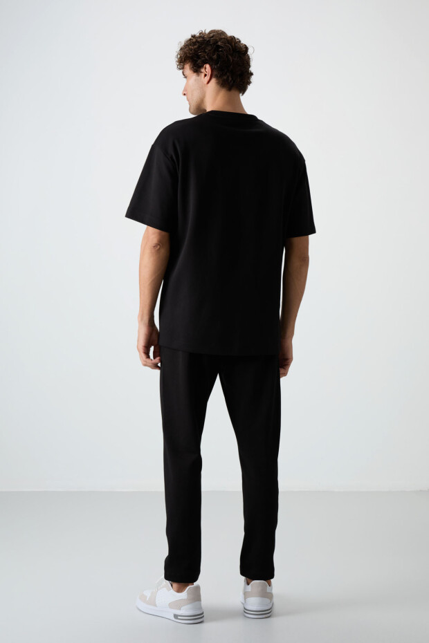 Siyah Pamuklu Kalın Yumuşak Dokulu Oversize Fit Basic Erkek Eşofman Takım - 85251 - 8