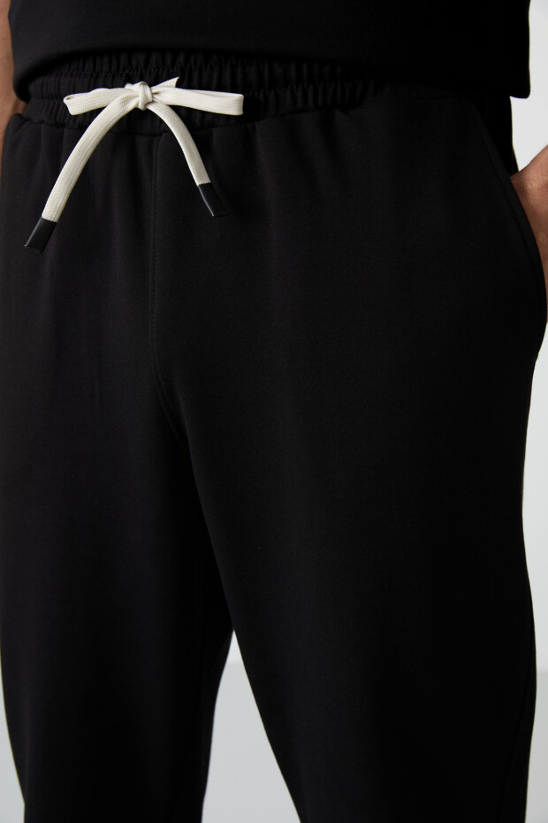Siyah Pamuklu Kalın Yumuşak Dokulu Oversize Fit Basic Erkek Eşofman Takım - 85251 - 5