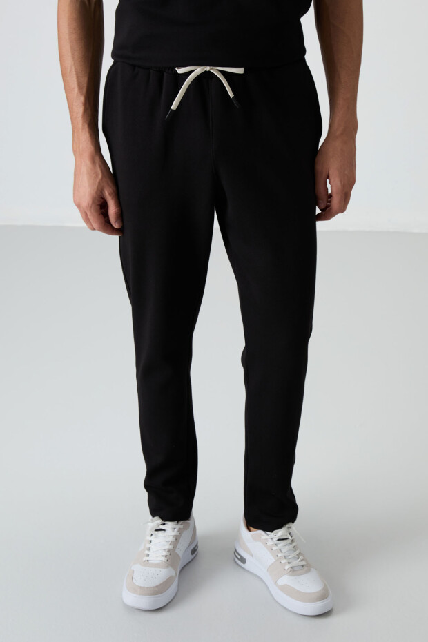 Siyah Pamuklu Kalın Yumuşak Dokulu Oversize Fit Basic Erkek Eşofman Takım - 85251 - 7