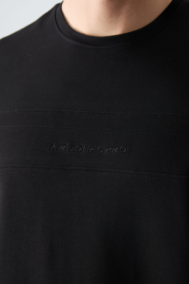 Siyah Pamuklu Kalın Yumuşak Dokulu Oversize Fit Basic Erkek Eşofman Takım - 85261 - 3