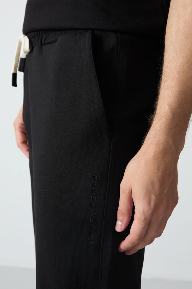 Siyah Pamuklu Kalın Yumuşak Dokulu Oversize Fit Basic Erkek Eşofman Takım - 85261 - 5