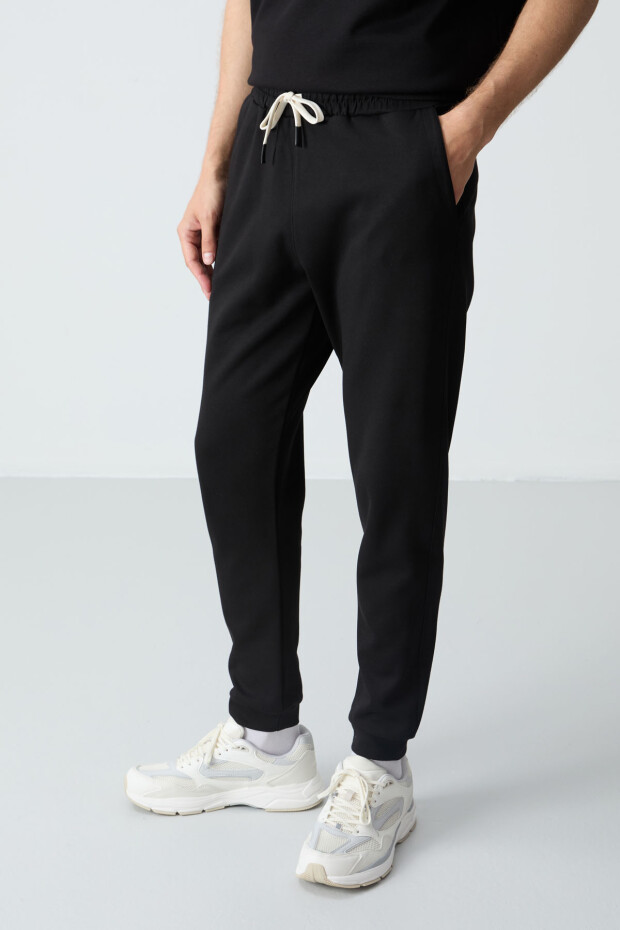 Siyah Pamuklu Kalın Yumuşak Dokulu Oversize Fit Basic Erkek Eşofman Takım - 85261 - 2