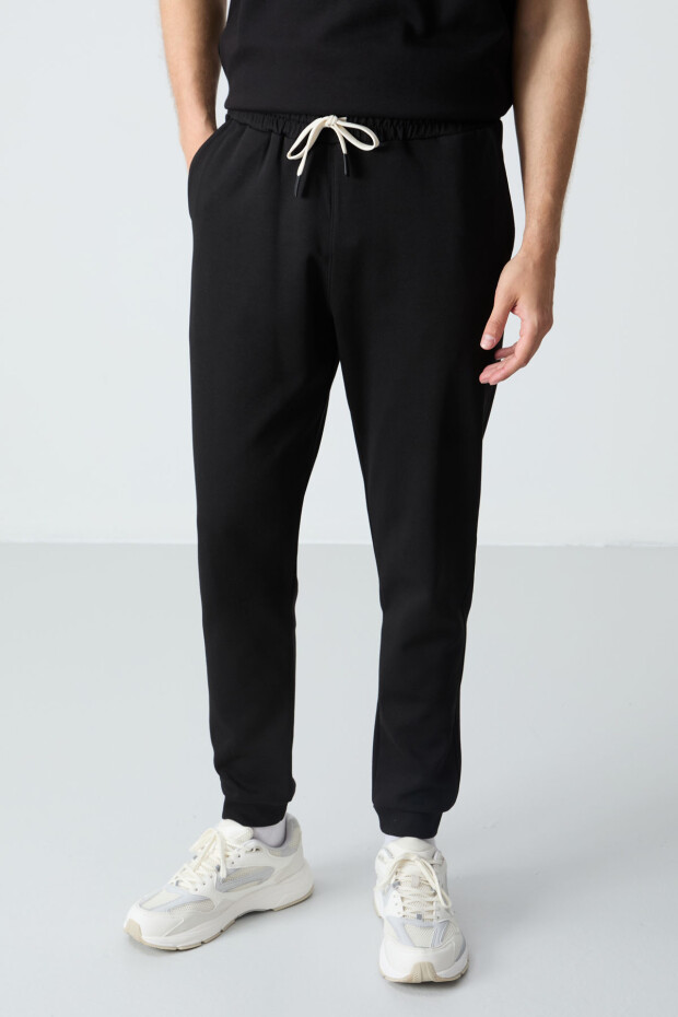 Siyah Pamuklu Kalın Yumuşak Dokulu Oversize Fit Basic Erkek Eşofman Takım - 85261 - 6