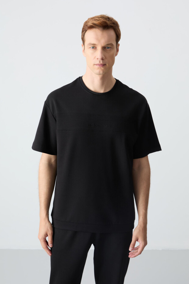 Siyah Pamuklu Kalın Yumuşak Dokulu Oversize Fit Basic Erkek Eşofman Takım - 85261 - 7
