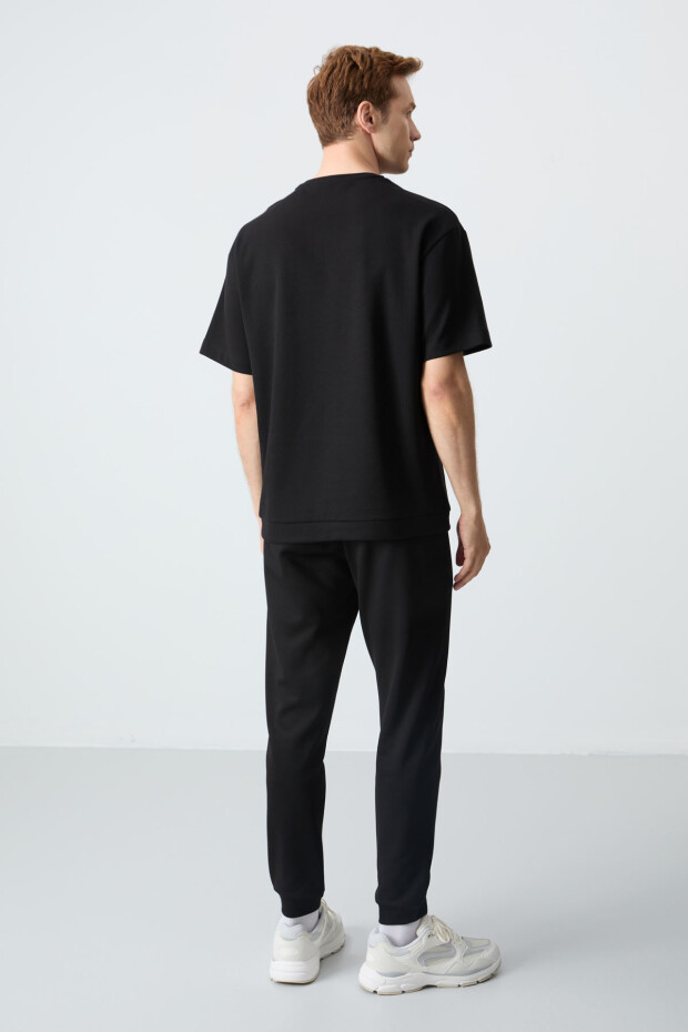 Siyah Pamuklu Kalın Yumuşak Dokulu Oversize Fit Basic Erkek Eşofman Takım - 85261 - 8