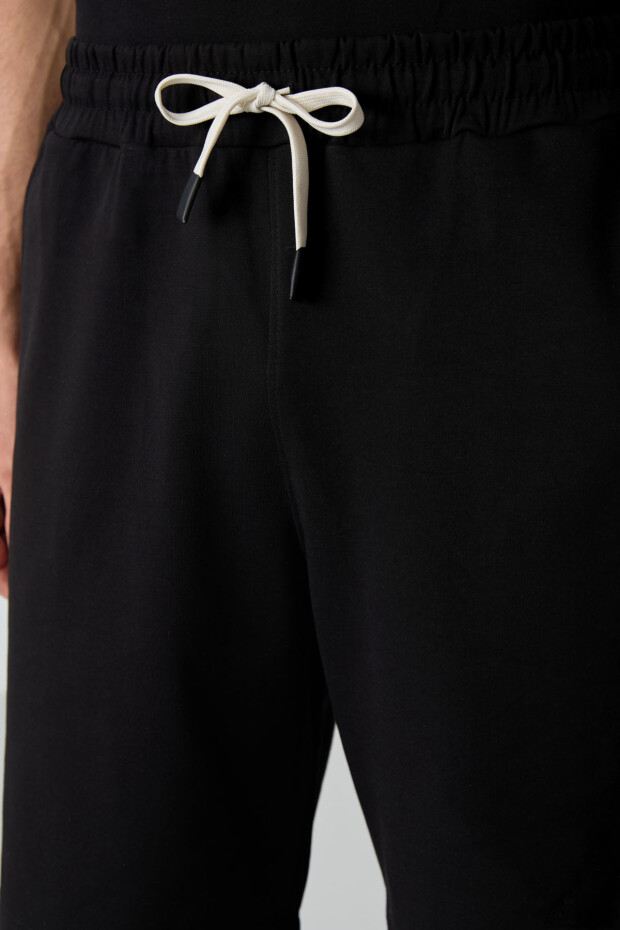Siyah Pamuklu Kalın Yumuşak Dokulu Oversize Fit Basic Erkek Şort Takım - 85249 - 4