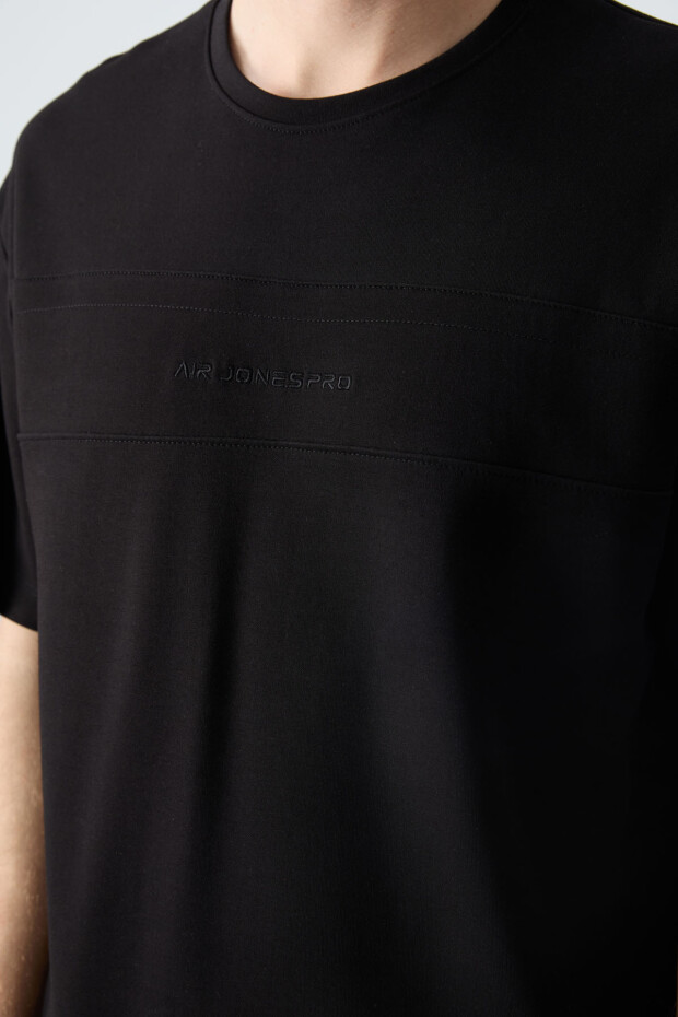 Siyah Pamuklu Kalın Yumuşak Dokulu Oversize Fit Basic Erkek Şort Takım - 85257 - 4