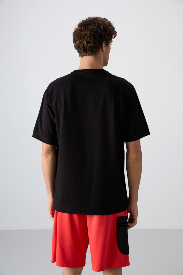 Siyah Pamuklu Kalın Yumuşak Dokulu Oversize Fit Basic Erkek T-Shirt - 88349 - 6