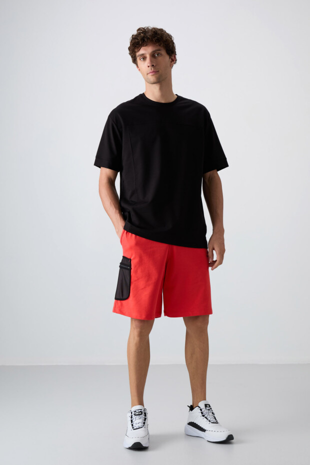 Siyah Pamuklu Kalın Yumuşak Dokulu Oversize Fit Basic Erkek T-Shirt - 88349 - 2