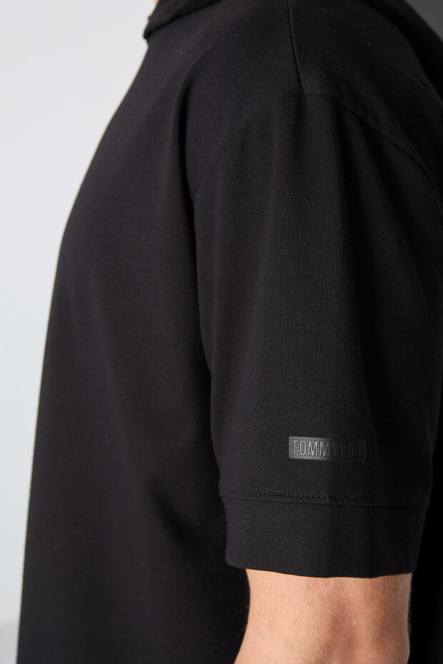 Siyah Pamuklu Kalın Yumuşak Dokulu Oversize Fit Basic Erkek T-Shirt - 88352 - 3