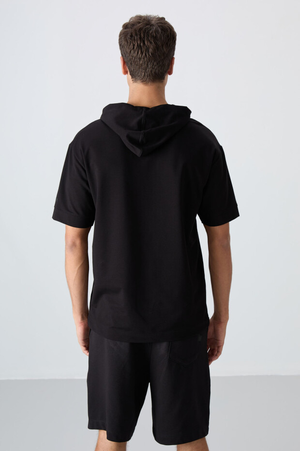 Siyah Pamuklu Kalın Yumuşak Dokulu Oversize Fit Basic Erkek T-Shirt - 88352 - 5