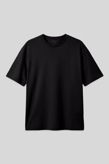 Siyah Pamuklu Kalın Yumuşak Dokulu Oversize Fit Basic Erkek T-Shirt - 88377 