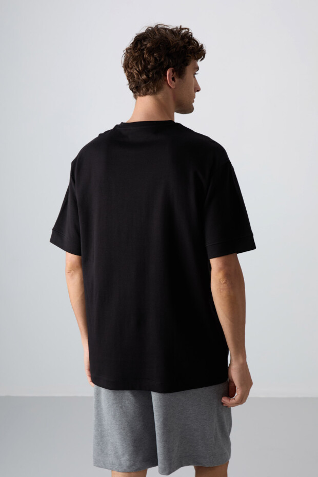 Siyah Pamuklu Kalın Yumuşak Dokulu Oversize Fit Baskılı Erkek T-Shirt - 88320 - 5