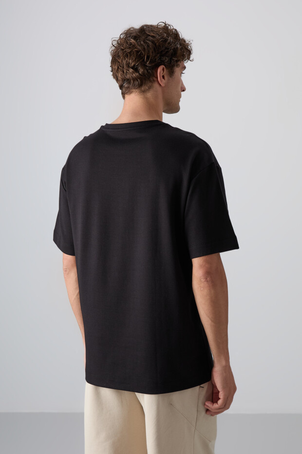 Siyah Pamuklu Kalın Yumuşak Dokulu Oversize Fit Baskılı Erkek T-Shirt - 88325 - 6