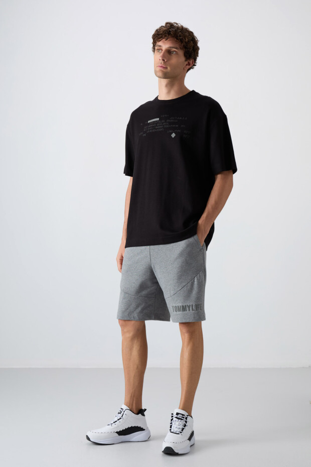 Siyah Pamuklu Kalın Yumuşak Dokulu Oversize Fit Baskılı Erkek T-Shirt - 88326 - 2