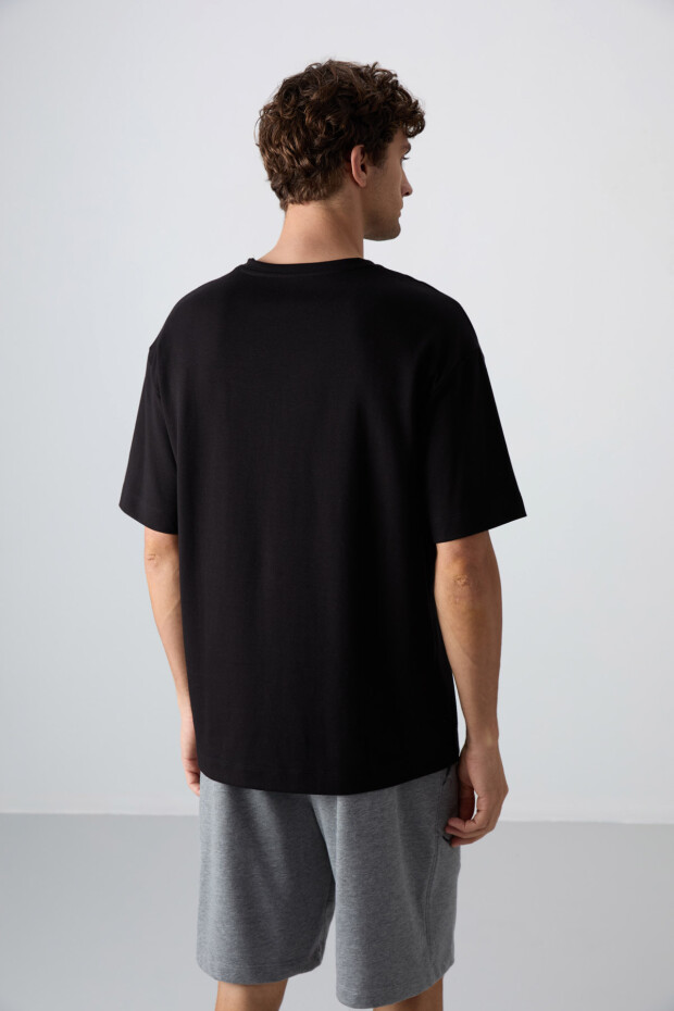 Siyah Pamuklu Kalın Yumuşak Dokulu Oversize Fit Baskılı Erkek T-Shirt - 88326 - 5