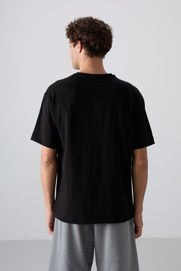 Siyah Pamuklu Kalın Yumuşak Dokulu Oversize Fit Baskılı Erkek T-Shirt - 88328 - 5