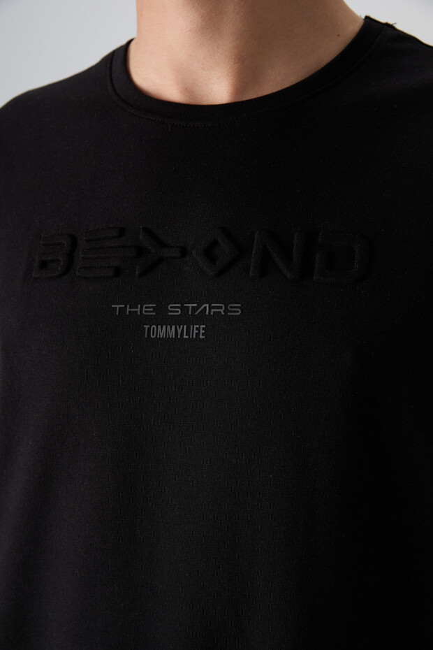 Siyah Pamuklu Kalın Yumuşak Dokulu Oversize Fit Baskılı Erkek T-Shirt - 88328 - 3