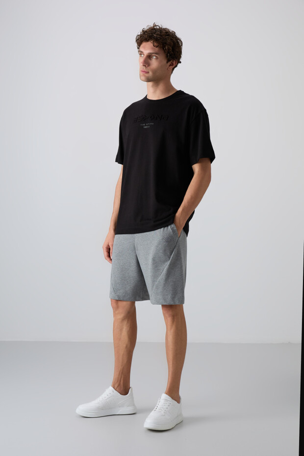 Siyah Pamuklu Kalın Yumuşak Dokulu Oversize Fit Baskılı Erkek T-Shirt - 88328 - 4