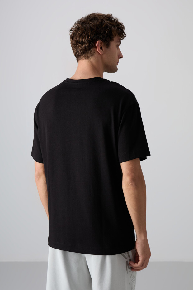Siyah Pamuklu Kalın Yumuşak Dokulu Oversize Fit Baskılı Erkek T-Shirt - 88329 - 5