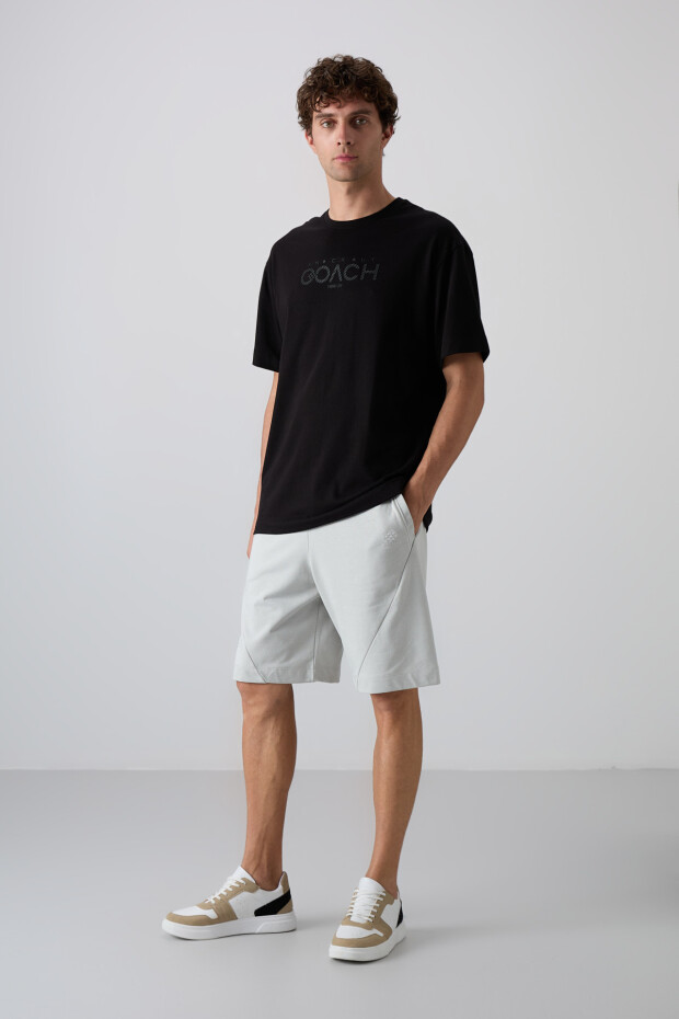 Siyah Pamuklu Kalın Yumuşak Dokulu Oversize Fit Baskılı Erkek T-Shirt - 88329 - 4
