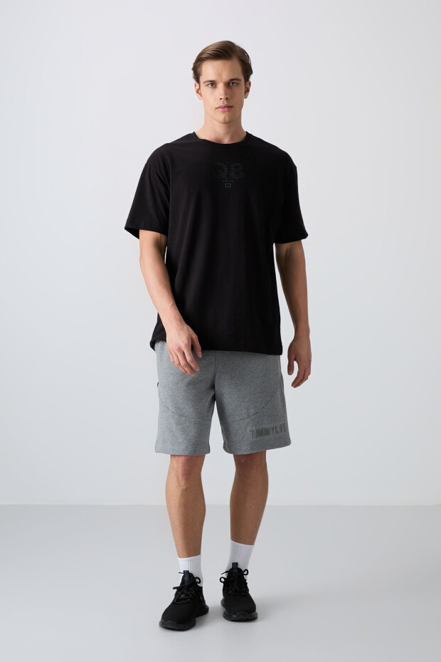 Siyah Pamuklu Kalın Yumuşak Dokulu Oversize Fit Baskılı Erkek T-Shirt - 88333 - 2