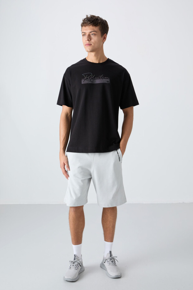 Siyah Pamuklu Kalın Yumuşak Dokulu Oversize Fit Baskılı Erkek T-Shirt - 88334 - 2