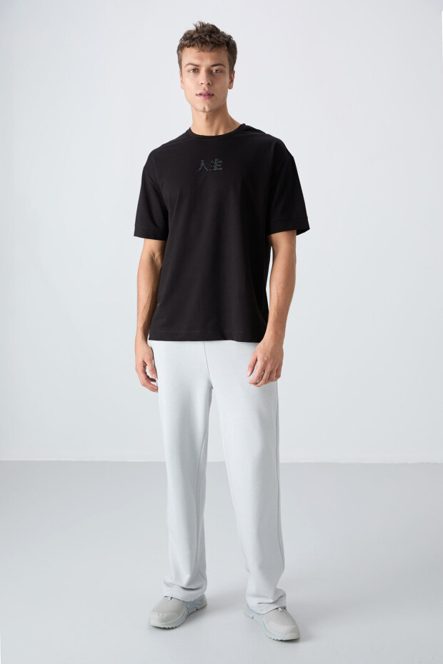 Siyah Pamuklu Kalın Yumuşak Dokulu Oversize Fit Baskılı Erkek T-Shirt - 88342 - 2