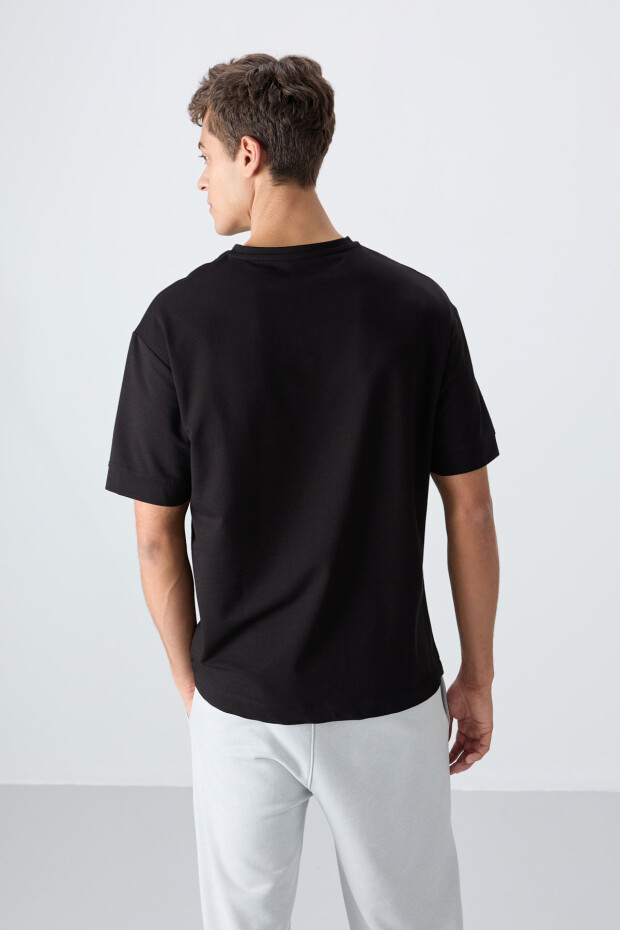 Siyah Pamuklu Kalın Yumuşak Dokulu Oversize Fit Baskılı Erkek T-Shirt - 88342 - 5