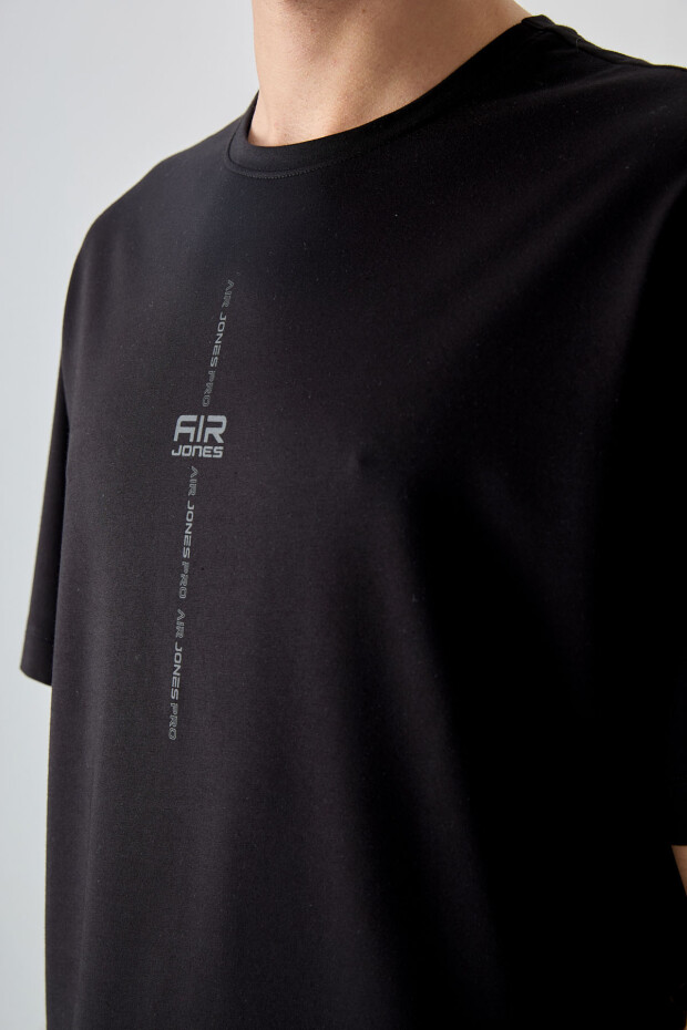 Siyah Pamuklu Kalın Yumuşak Dokulu Oversize Fit Baskılı Erkek T-Shirt - 88373 - 2
