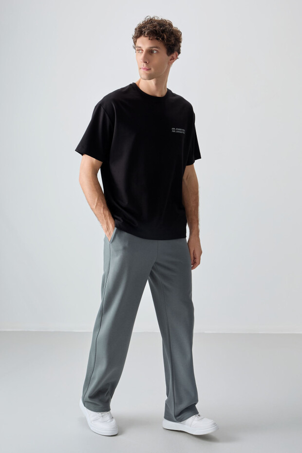 Siyah Pamuklu Kalın Yumuşak Dokulu Oversize Fit Baskılı Erkek T-Shirt - 88375 - 2