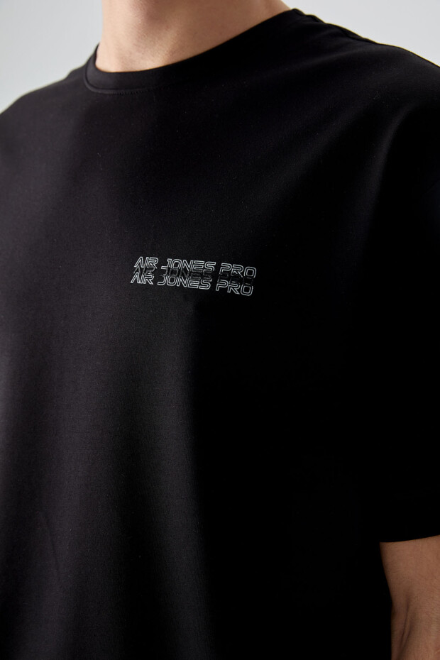 Siyah Pamuklu Kalın Yumuşak Dokulu Oversize Fit Baskılı Erkek T-Shirt - 88375 - 3