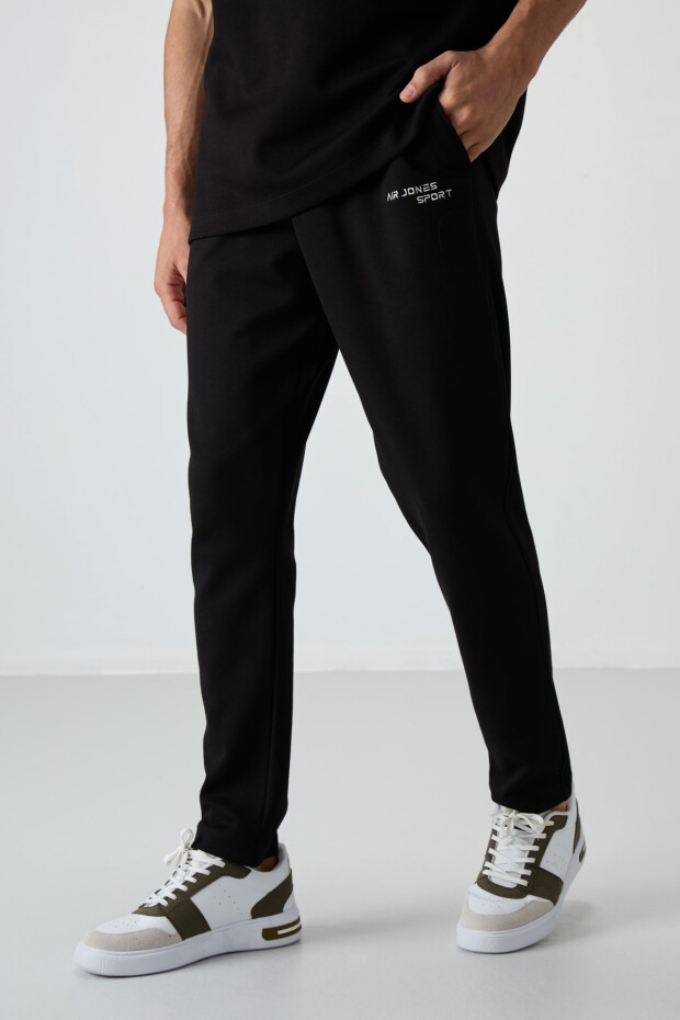 Siyah Pamuklu Kalın Yumuşak Dokulu Oversize Fit Nakışlı Erkek Eşofman Takım - 85252 - 7
