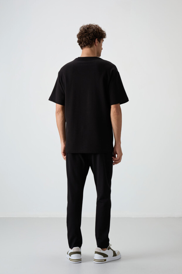 Siyah Pamuklu Kalın Yumuşak Dokulu Oversize Fit Nakışlı Erkek Eşofman Takım - 85252 - 8