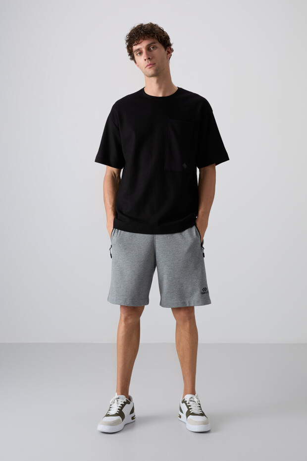 Siyah Pamuklu Kalın Yüzeyi Dokulu Oversize Fit Basic Erkek T-Shirt - 88341 - 2