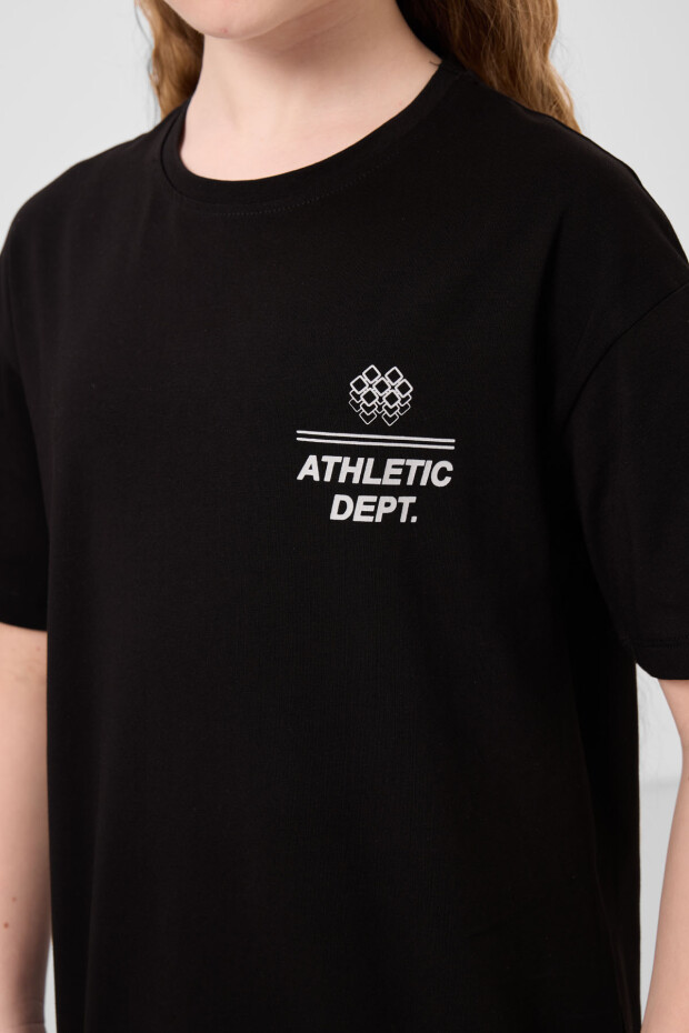 Siyah Pamuklu O Yaka Rahat Form Fit Baskılı Kız Çocuk T-Shirt - 75178 - 4
