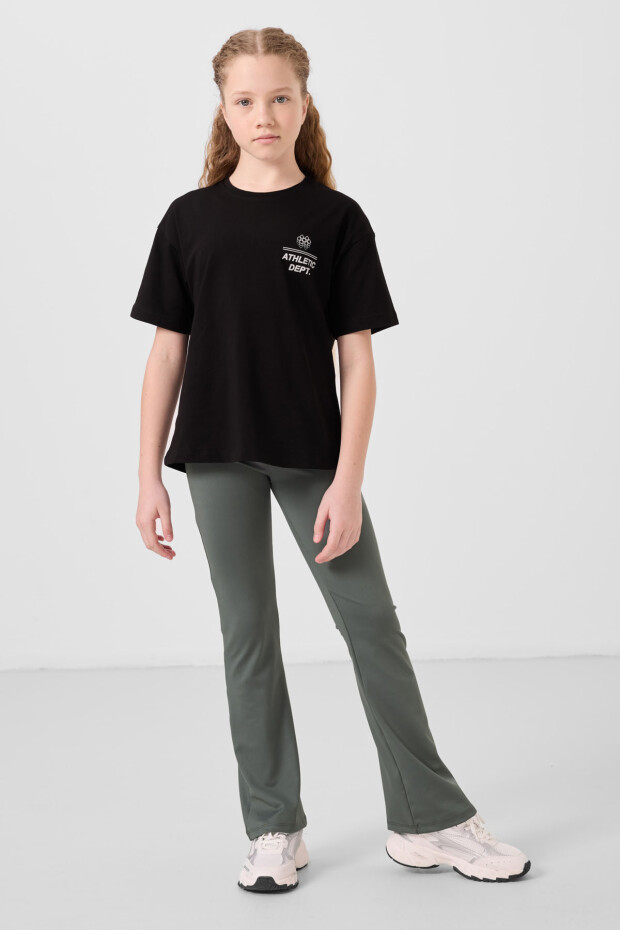 Siyah Pamuklu O Yaka Rahat Form Fit Baskılı Kız Çocuk T-Shirt - 75178 - 2