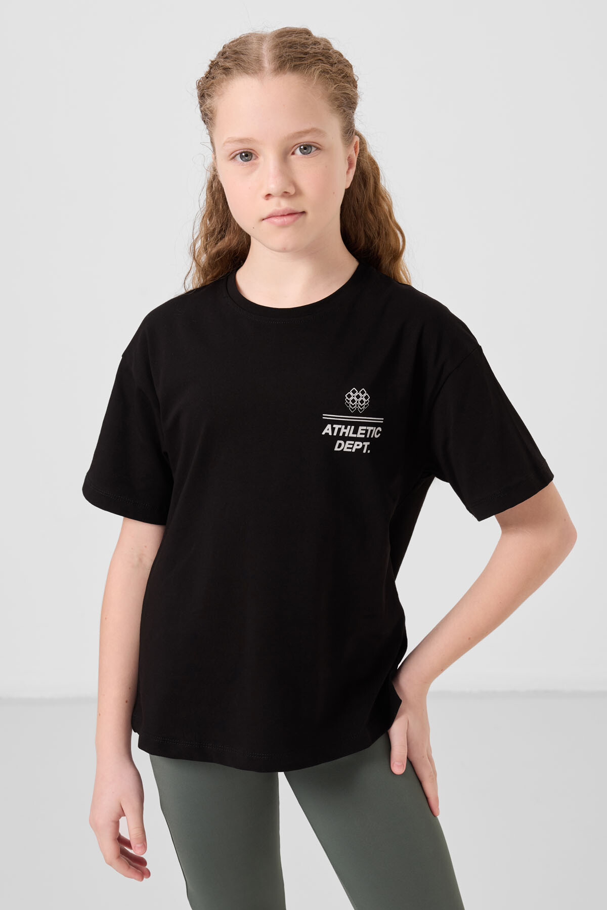 Siyah Pamuklu O Yaka Oversize Fit Baskılı Kız Çocuk T-Shirt - 75178 - TOMMYLIFE