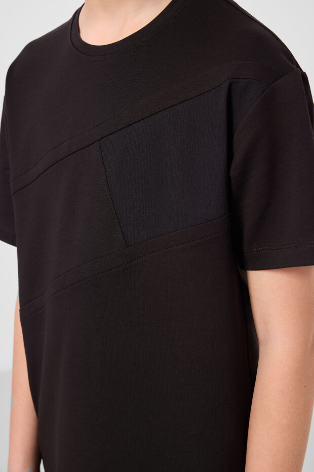 Siyah Pamuklu Oversize Fit Dokuma Hafif Esnek Chino Erkek Çocuk Şort Takım - 11275 - 5