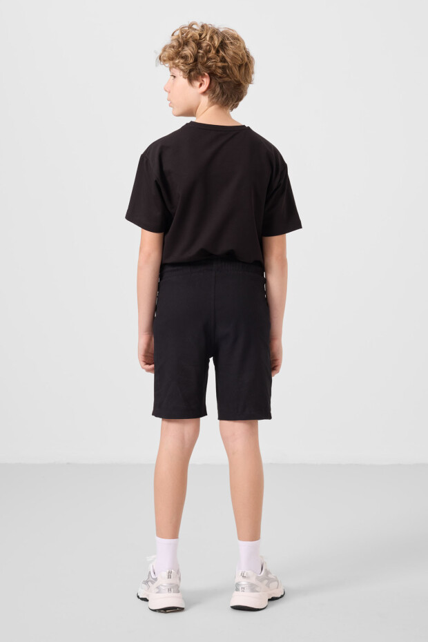 Siyah Pamuklu Oversize Fit Dokuma Hafif Esnek Chino Erkek Çocuk Şort Takım - 11275 - 7