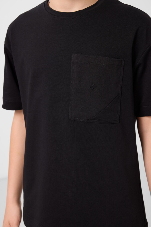 Siyah Pamuklu Oversize Fit Dokuma Hafif Esnek Chino Erkek Çocuk Şort Takım - 11278 - 5