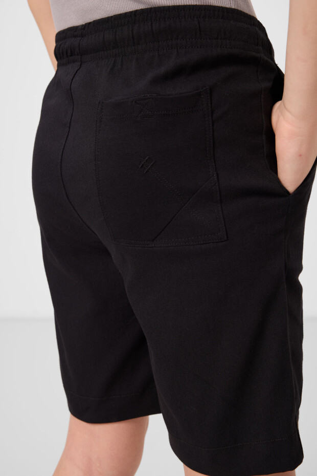 Siyah Pamuklu Oversize Fit Dokuma Hafif Esnek Chino Erkek Çocuk Şort Takım - 11278 - 6