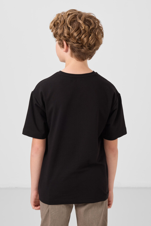 Siyah Pamuklu Yumuşak Dokulu Oversize Basic Erkek Çocuk T-Shirt - 11297 - 6