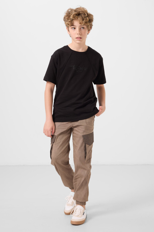 Siyah Pamuklu Yumuşak Dokulu Oversize Baskılı Erkek Çocuk T-Shirt - 11285 - 2